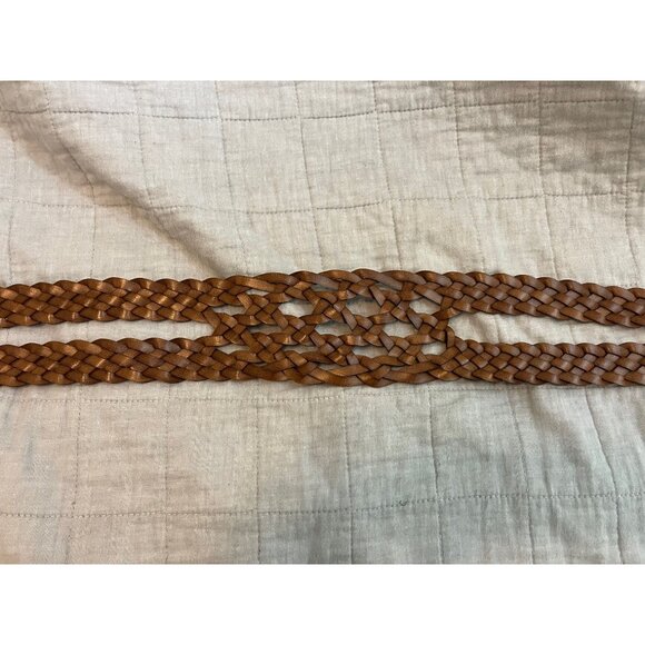 Brown Leather Woven Wide Belt - Picture 4 of 4
